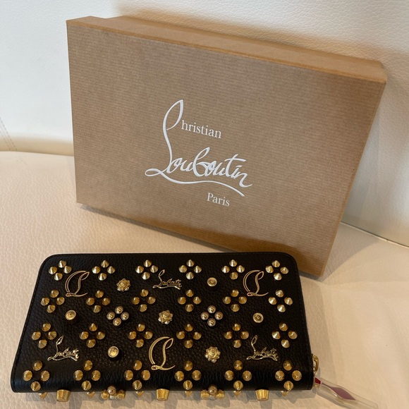 Christian Louboutin Black and Gold Studded Wallet - Picture 7 of 10
